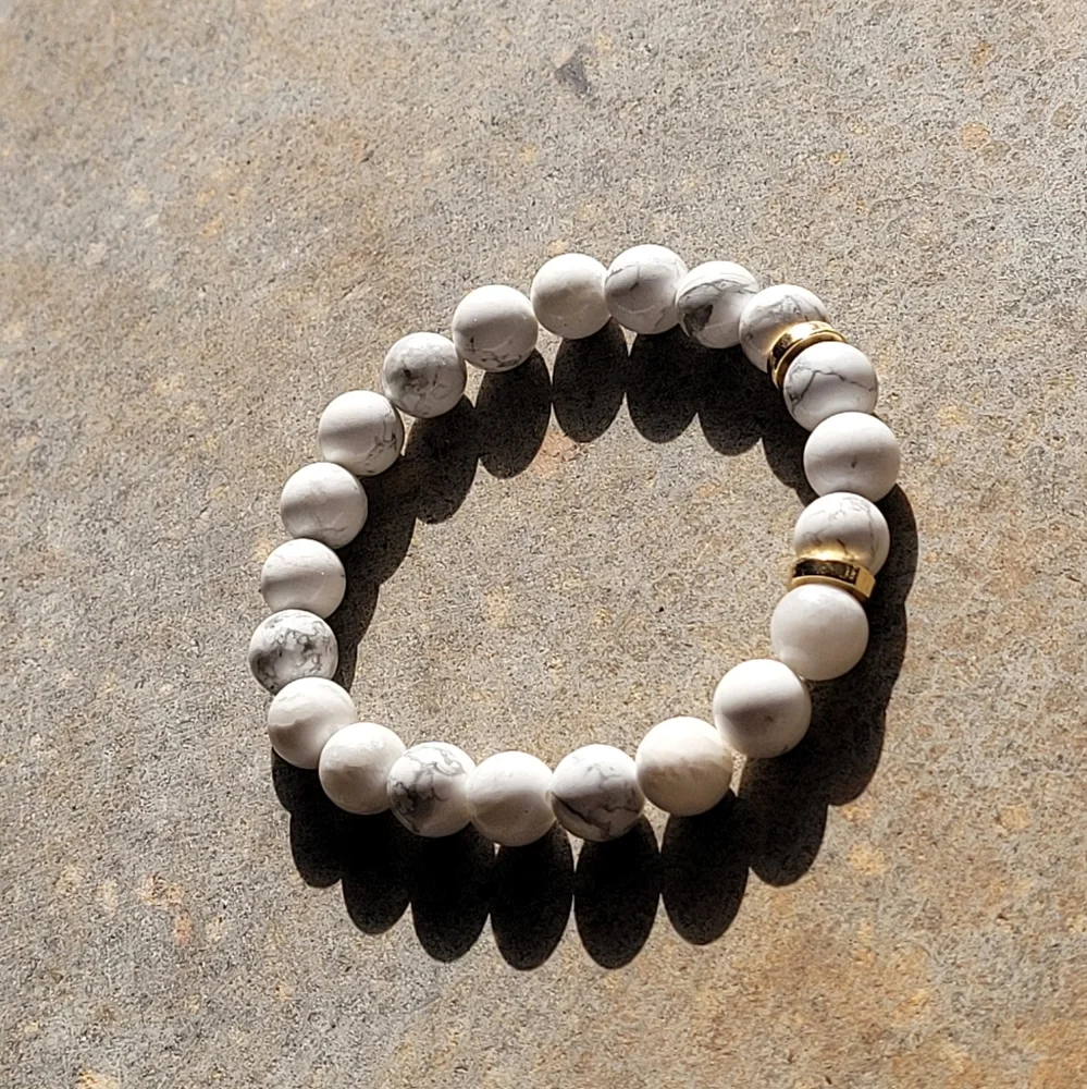 Howlite Stone Bead Handmade Bracelet Set of 4 - Picture 8 of 8